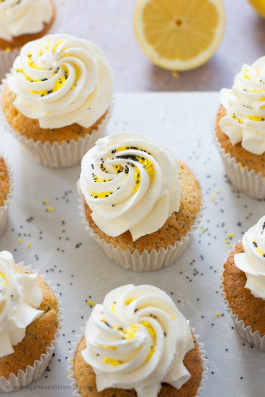 Multiple lemon and poppyseed cupcakes