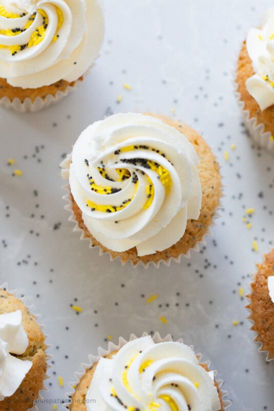 Top down shot of Lemon and Poppyseed Cupcakes