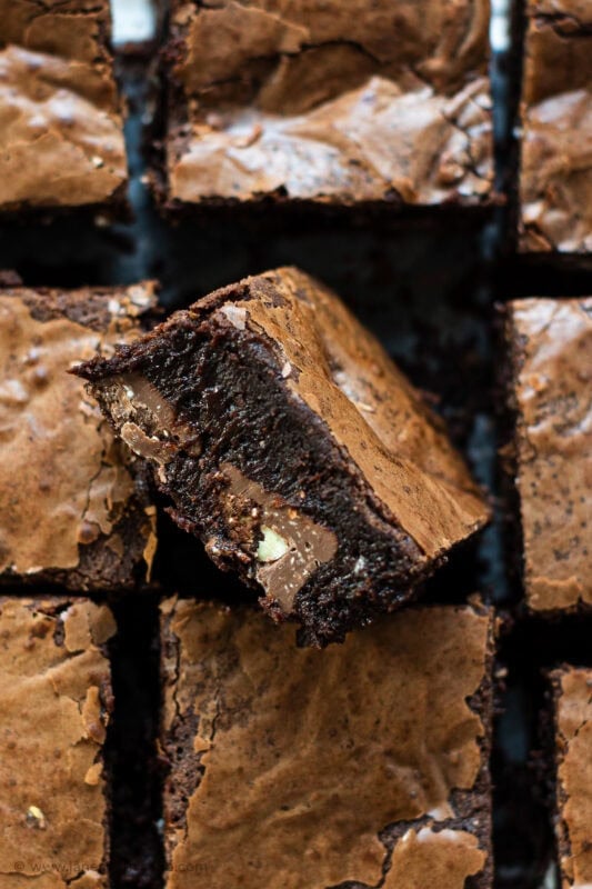 The side of one Toblerone Brownie is a row of other square slices