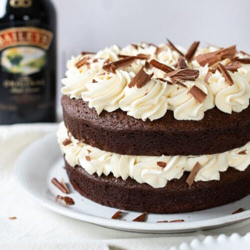 Baileys Cake with bottle of Baileys