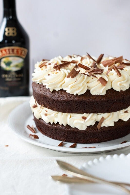 Baileys Cake with bottle of Baileys