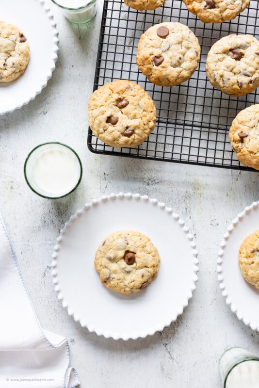 Chocolate Oat Cookies on a cooling tray and a plate