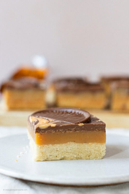 A close up of a Chocolate Orange Millionaires on a plate