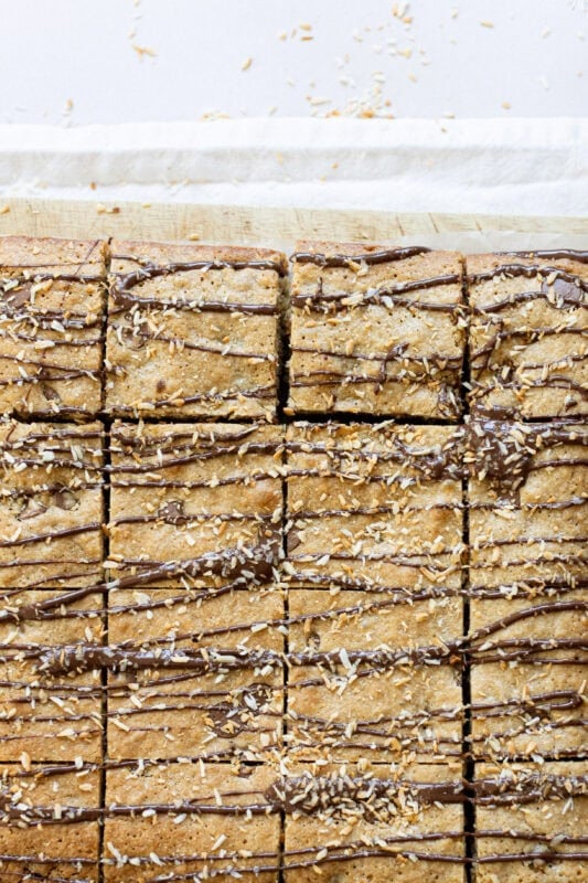 A traybake of Coconut Chocolate Blondies