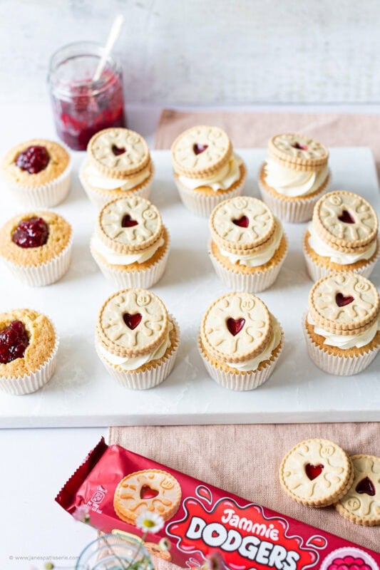 Half decorated Jammie Dodger Cupcakes