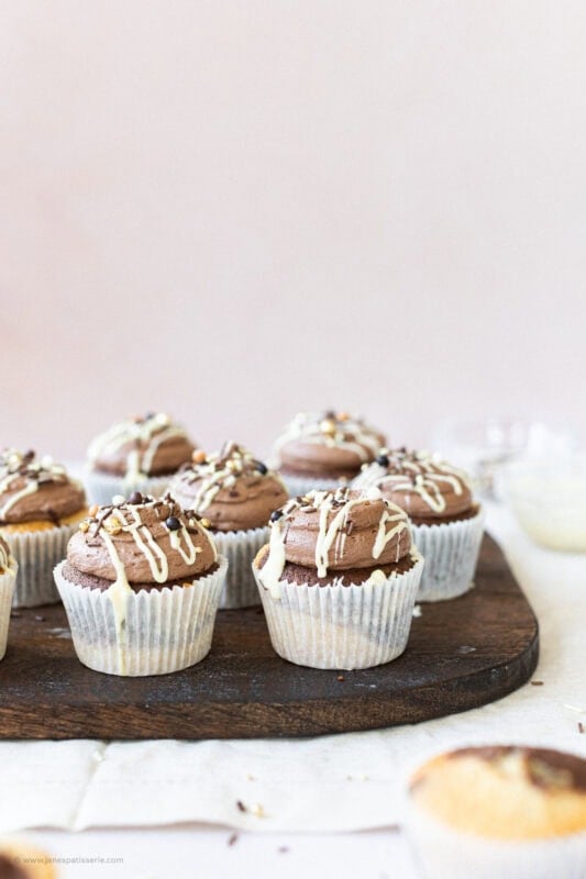 A chopping board of marble cupcakes