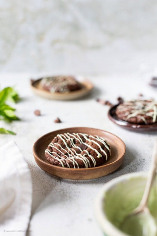 A Mint chocolate cookie on a plate