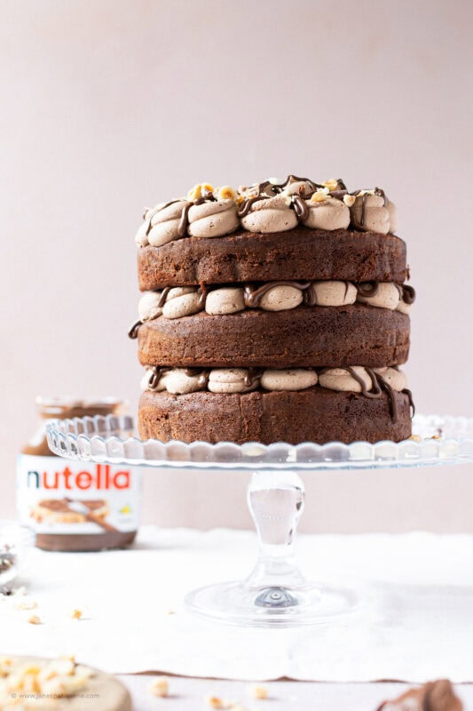 A Nutella Cake on a cake stand