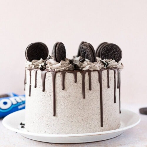 A distance shot of an Oreo Drip Cake