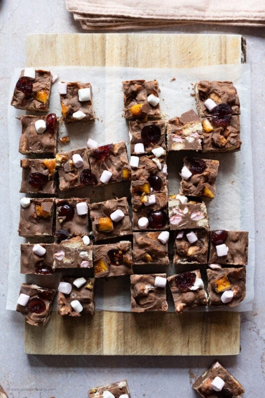 A tray of mixed up Rocky Road Fudge