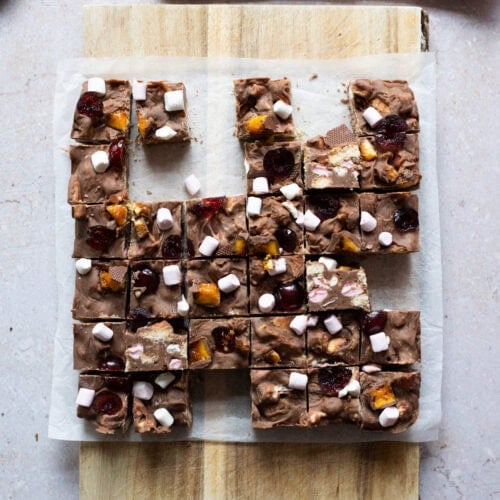 A few pieces missing of Rocky Road Fudge