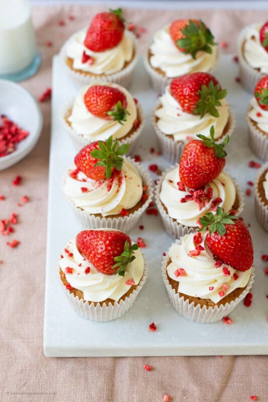 A tray of Wimbledon Strawberry Cupcake