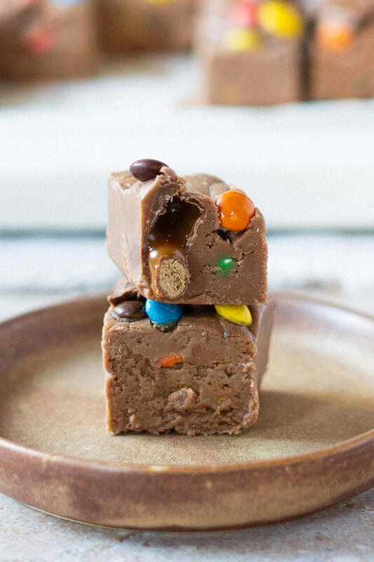 Close up of microwave fudge on a plate