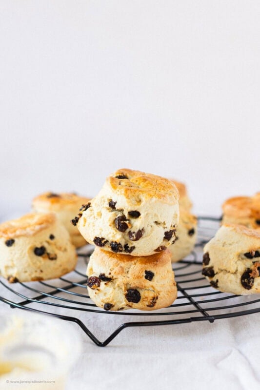 A stack of two Fruit Scones on a cooling rack