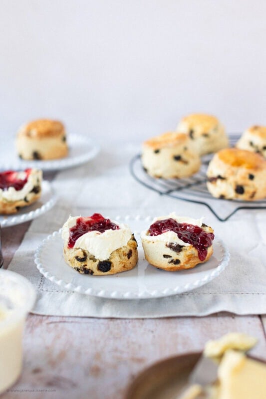 A plate of Fruit Scones with jam and clotted cream