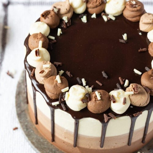 A Triple Chocolate Cake with Chocolate drip