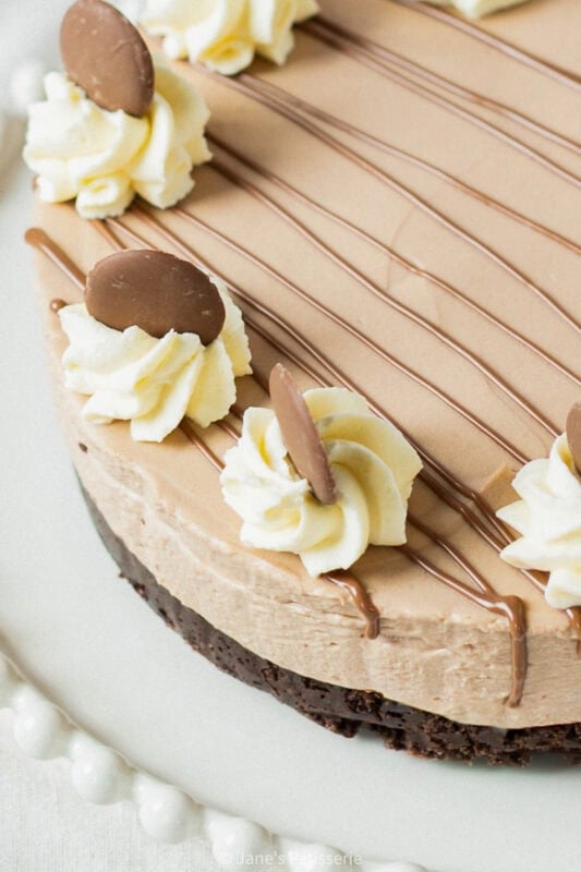A close up view of the Cadbury's chocolate Cheesecake