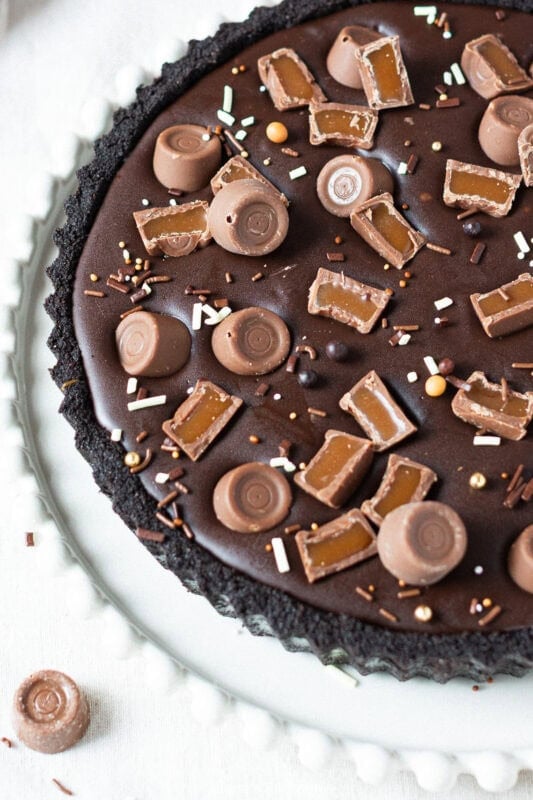 A closer shot of the no-bake Rolo tart