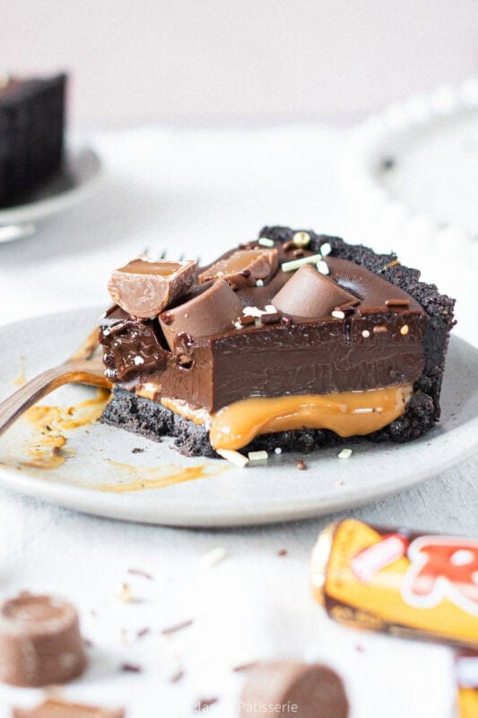 An unfinished slice of No-bake Rolo tart