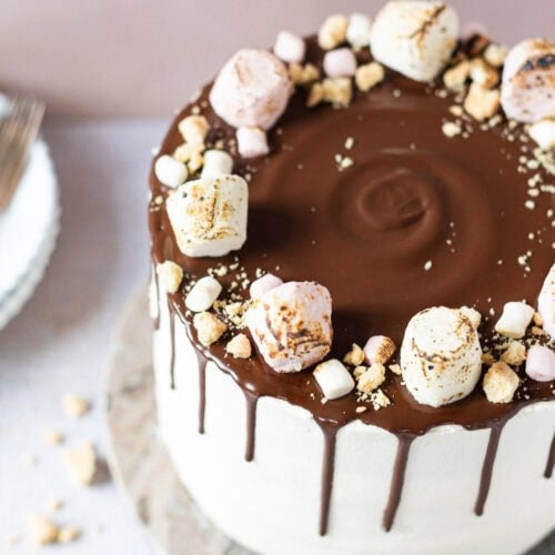 Top shot of a finished Smores Cake