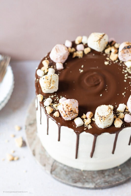 Top shot of a finished Smores Cake