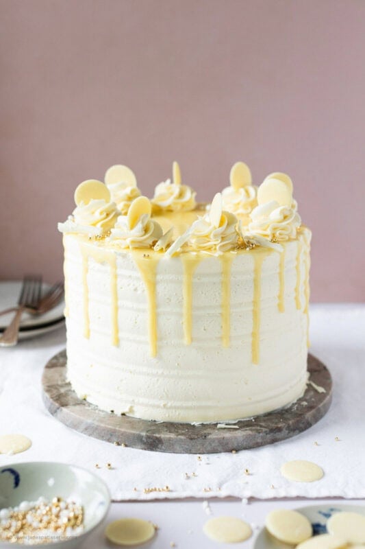 A full White chocolate drip cake