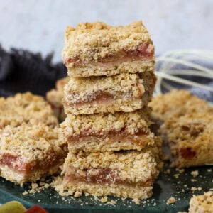 A stack of three Rhubarb Crumble Bars