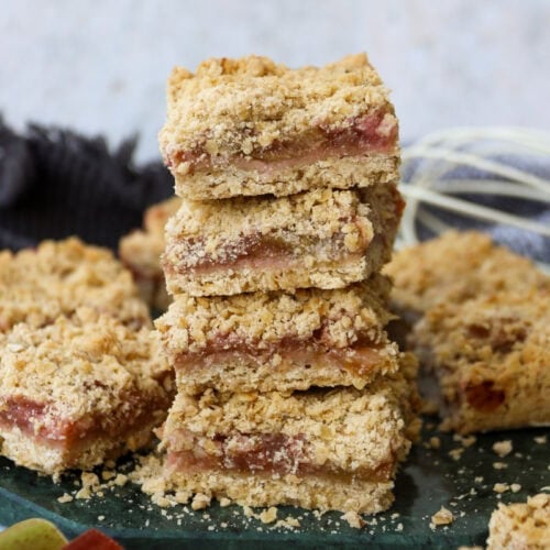 A stack of three Rhubarb Crumble Bars