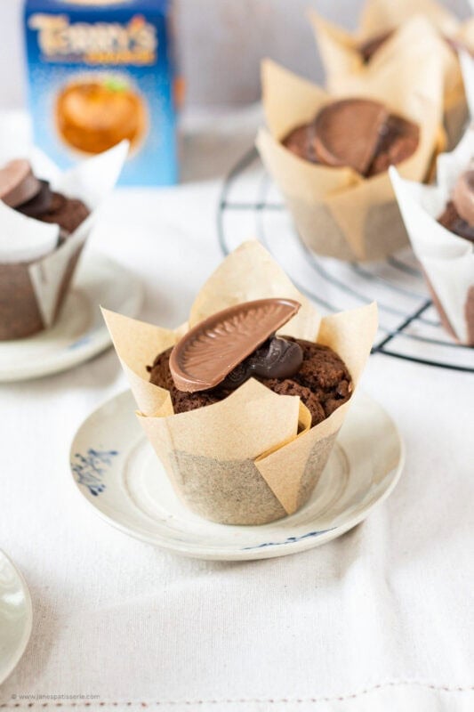 A single Chocolate Orange Muffin on a plate