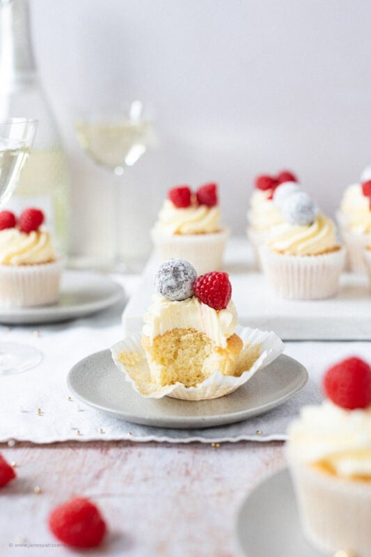 A bite taken from a single Prosecco Cupcake