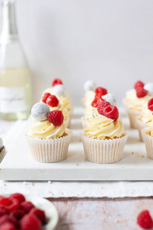 Close up on the batch of Prosecco Cupcakes