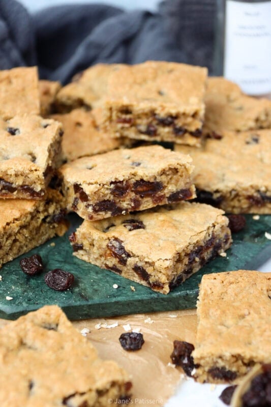A collection of freshly baked Oatmeal Raisin Bars